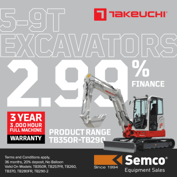 2. 2.99% Finance on 5-9T Takeuchi Excavators